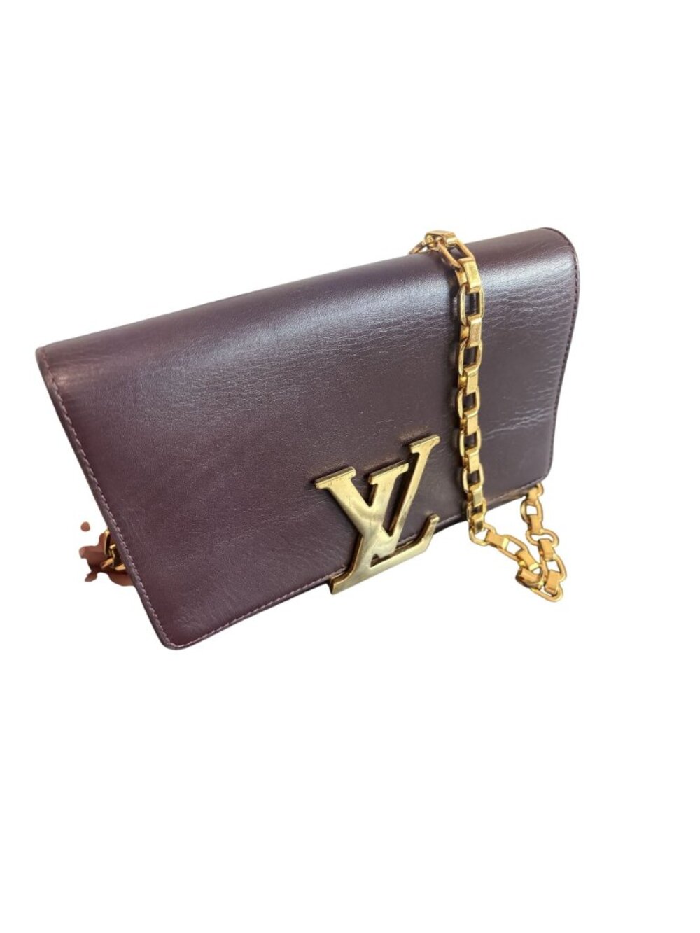 Louis Vuitton Quetsche Box Calfskin Leather Chain Louise GM Clutch Bag in Eggpla - Picture 3 of 13